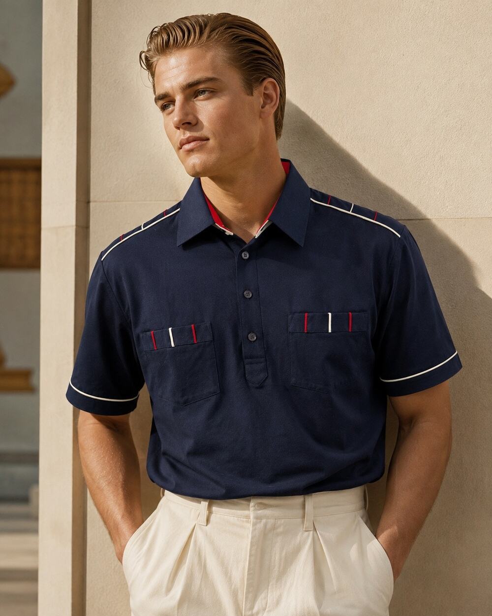 Vintage Alan Stuart Wise Guy Polo Navy Red Mod Rockabilly Soprano Retro Shirt